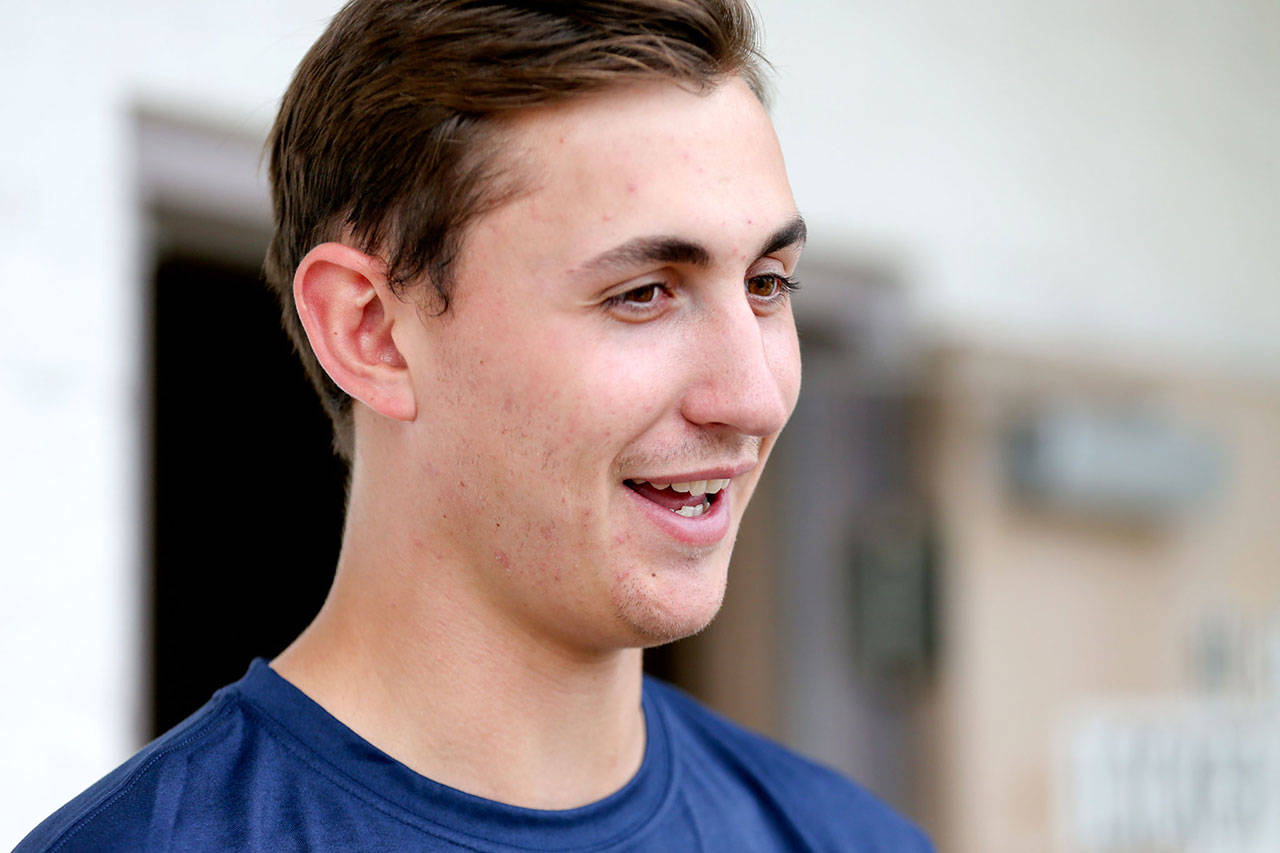 Mariners’ draft pick George Kirby arrived Thursday afternoon at Funko Field at Everett Memorial Stadium. (Kevin Clark / The Herald)