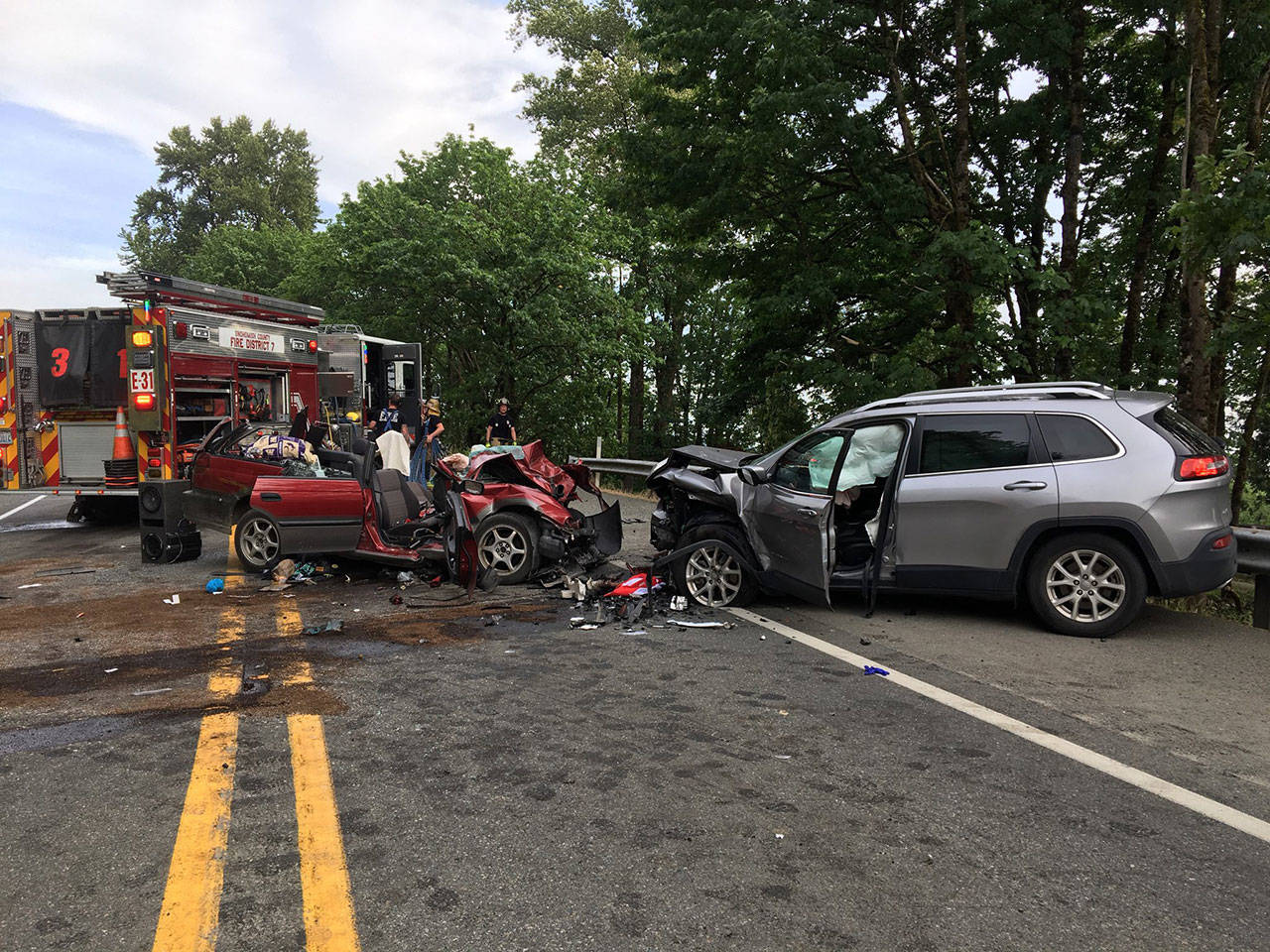 One person was seriously injured in a head-on collision on Highway 203. (Washington State Patrol)