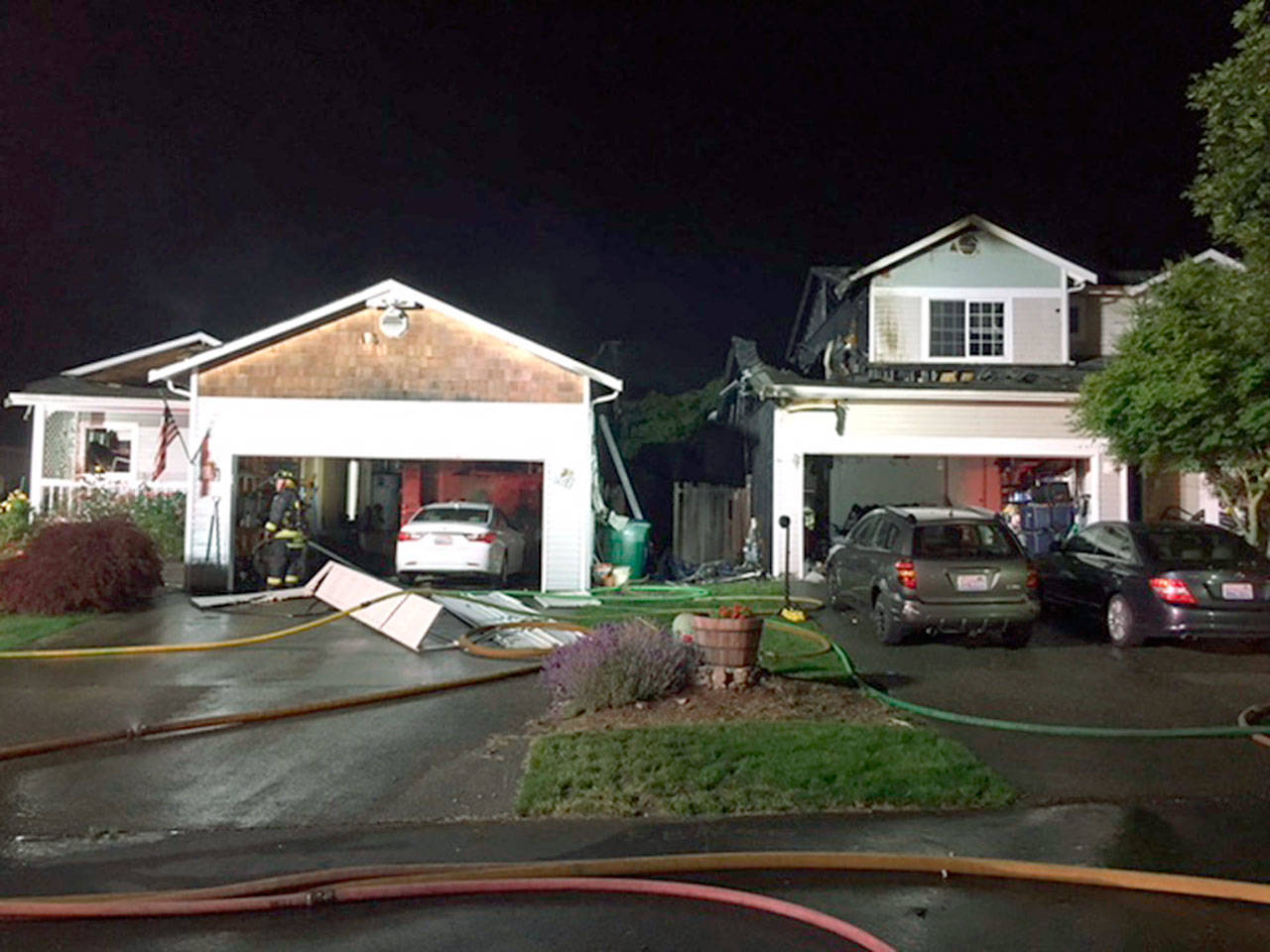 Fireworks were the suspected cause of a fire that damaged two homes in Lake Stevens last year around July 4. (Lake Stevens Fire District)