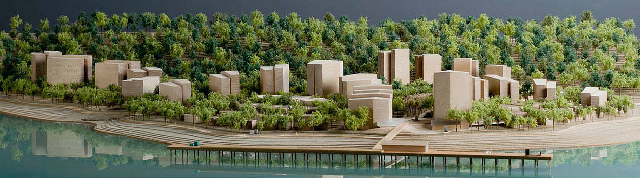 An architectural model of the planned development of 3,080 waterfront condos at Point Wells near Woodway. (Blue Square Real Estate)