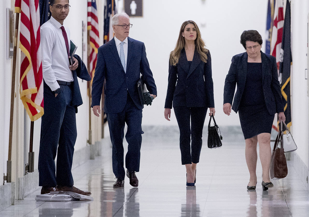 Former White House communications director Hope Hicks arrives for closed-door interview with the House Judiciary Committee on Capitol Hill on Wednesday. (AP Photo/Andrew Harnik)