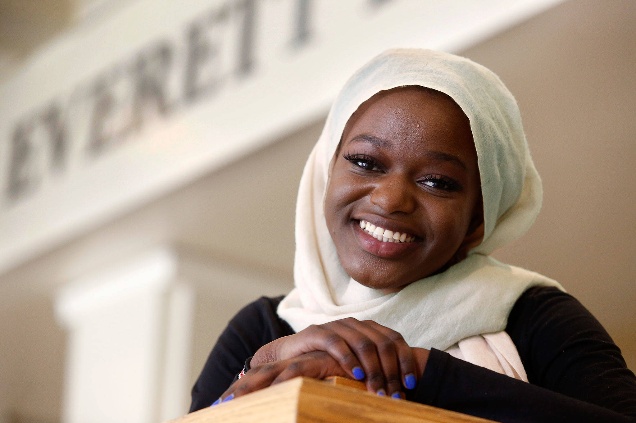 Everett High School’s Amina Hussein admits her freshman year was “overwhelming,” but since then she’s learned to connect with people. “I just enjoy being here, the teachers are amazing, the principals talk to me every single day, they’re really inclusive.” (Dan Bates / The Herald)