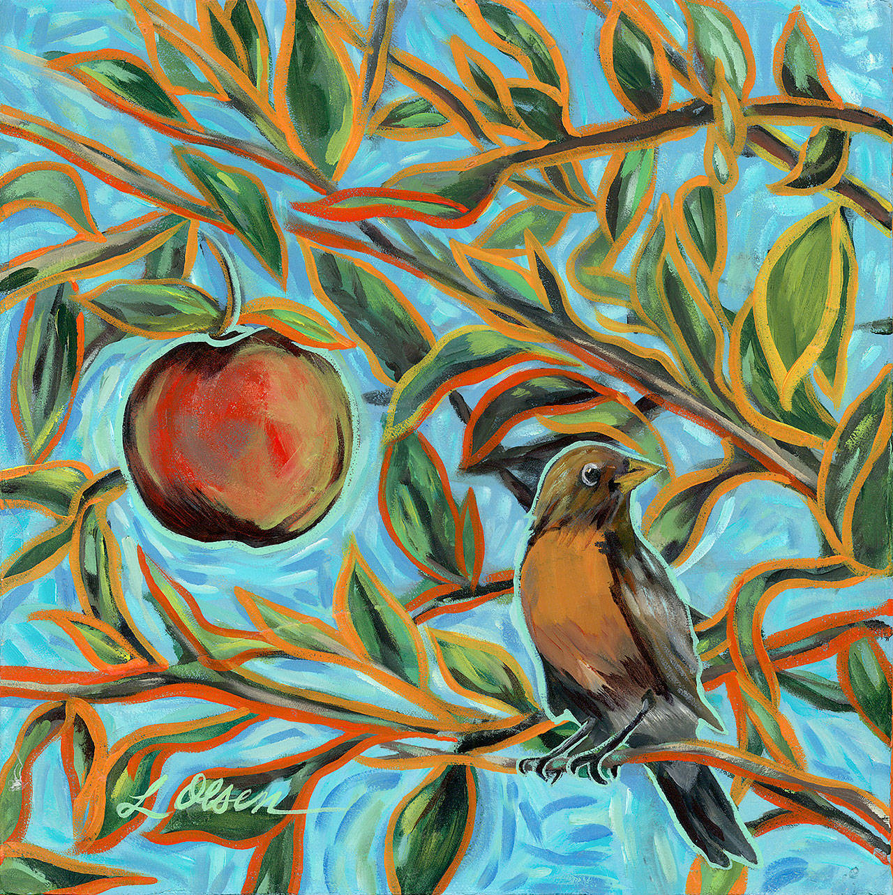 Snohomish artist Laurie Olsen’s “Warm Robin” is among the works of 150 artists in the Schack Art Center’s “The Art of the Garden” exhibit.