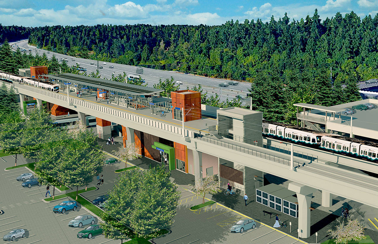 An artists conception of the Mountlake Terrace station for the Lynnwood light rail extension from Northgate to Lynnwood. (Sound Transit)