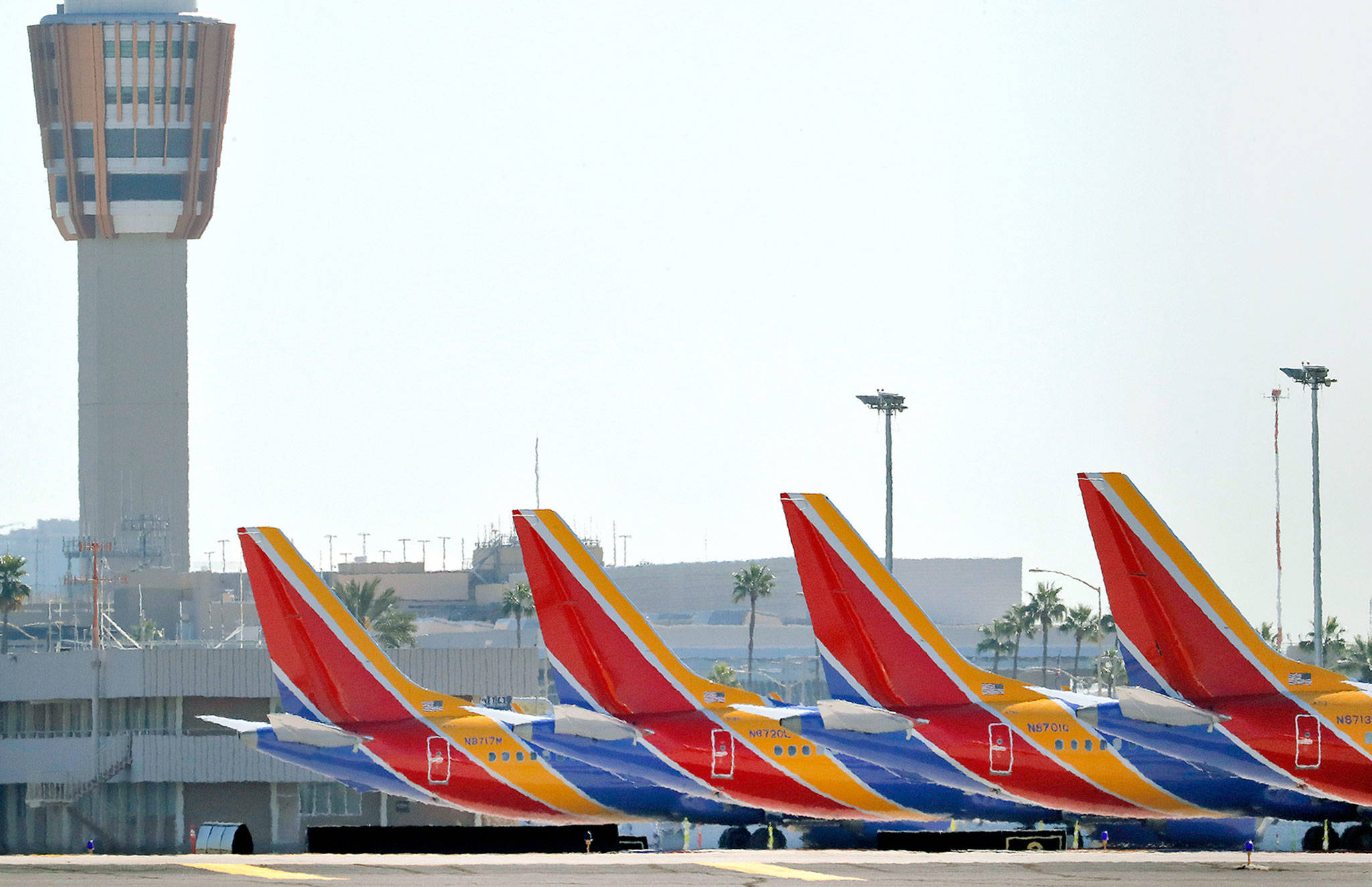 Boeing 737 Max jets parked at Sky Harbor International Airport in Phoenix in March, shortly after the model was grounded.(AP Photo/Matt York)