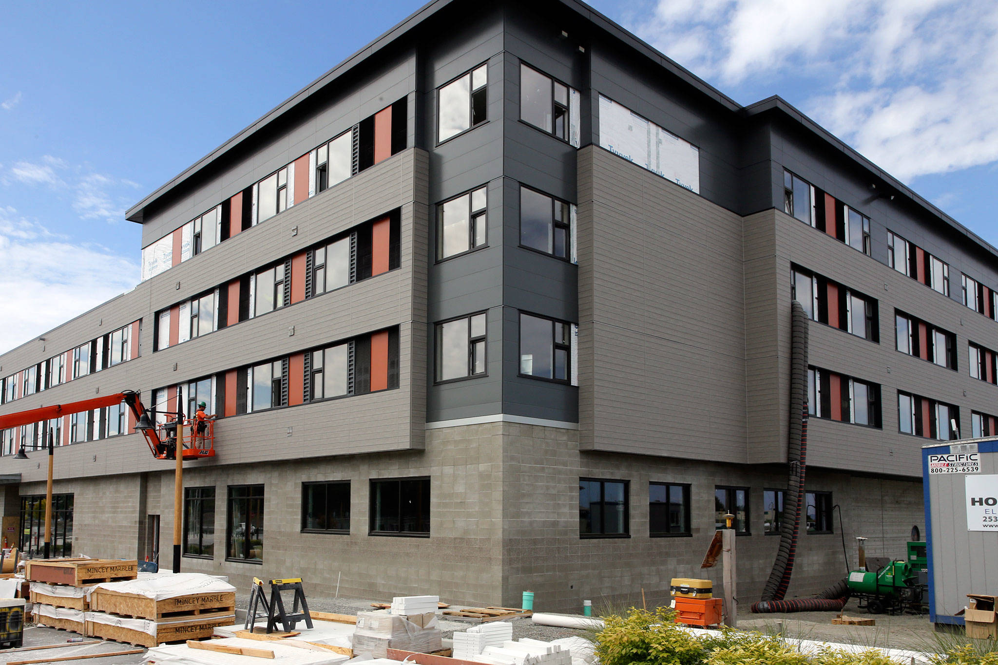 Hotel Indigo is nearing completion at the Port of Everett’s Waterfront Place. (Kevin Clark / The Herald)