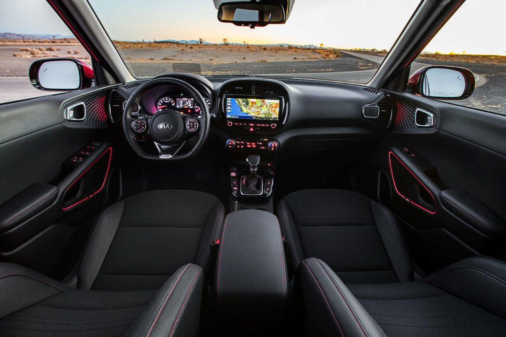 Space within the 2020 Kia Soul is generous enough to keep all passengers comfortable, even those in the second row. The GT-Line interior is shown here. (Manufacturer photo)
