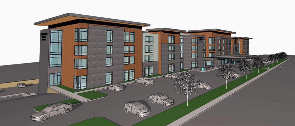 A rendering of the Marriott-brand hotels in the 11400 block of the east side of Airport Road, near Paine Field. (SMJ Management)
