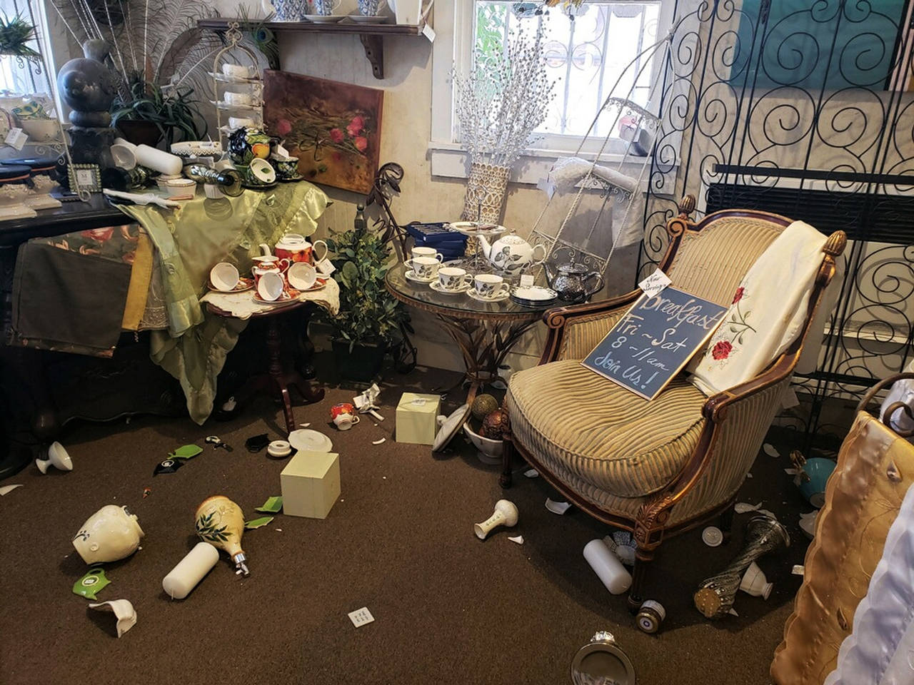 The interior of “My Enchanted Cottage” is seen after an earthquake Thursday in Ridgecrest, California. (Jessica Weston/The Daily Independent via AP)