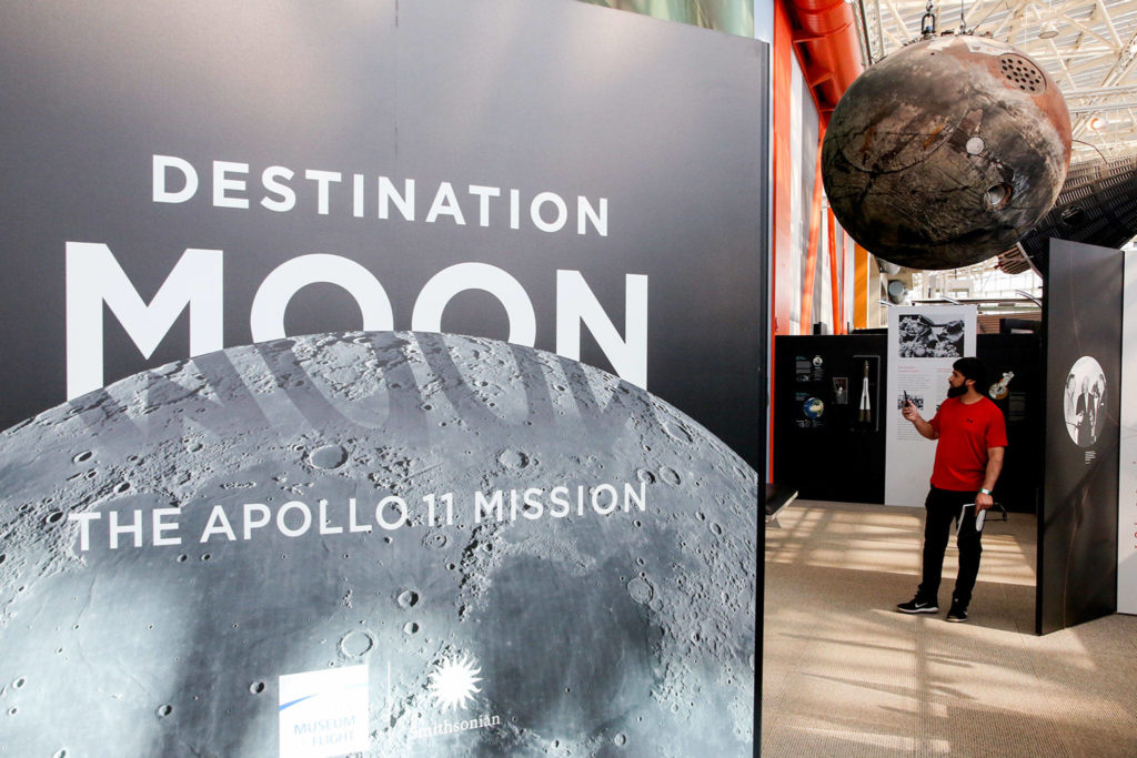 “Destination Moon: The Apollo Mission” at the Museum of Flight is on display through Sept. 2. (Kevin Clark / The Herald)
