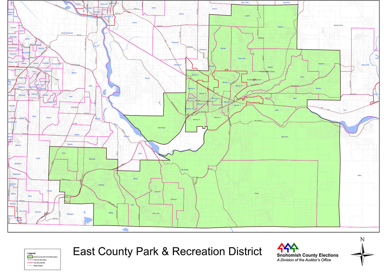 The boundaries of the East County Park and Recreation District roughly follows the Monroe School District boundaries. (East County Park and Recreation District)