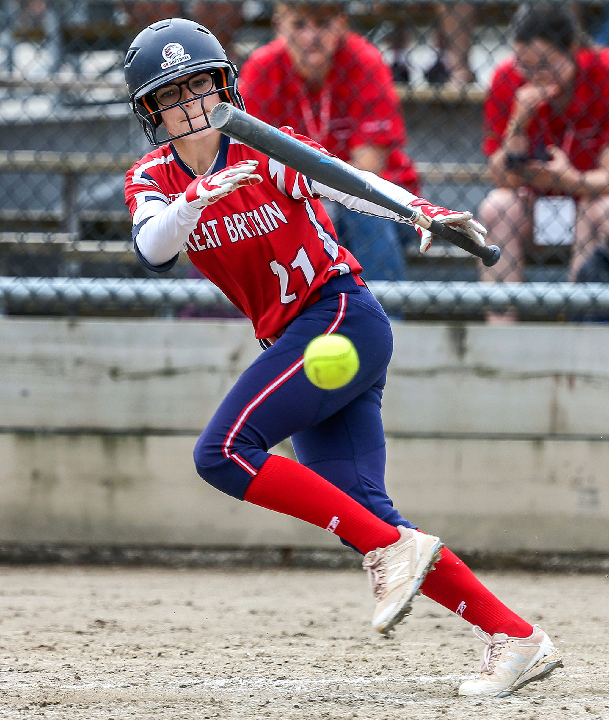 Aubrey Peterson hits during a game at the Canada Cup softball tournament on July 11 in Surrey, British Columbia. (Kevin Clark / The Herald)