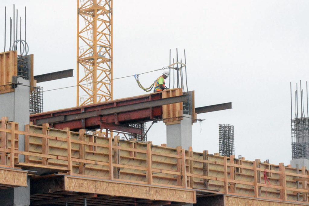 Construction continues on the new Quil Ceda Creek Casino just off I-5. (Steve Powell / Marysville Globe)
