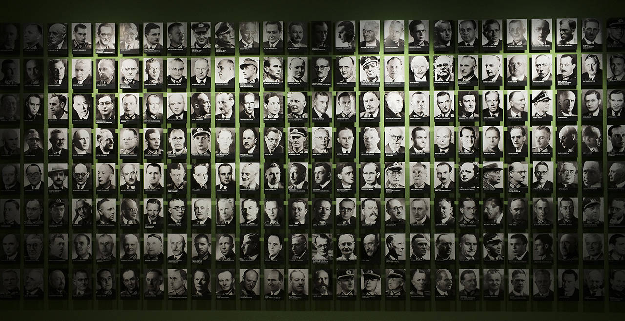 Pictures of co-conspirators of the failed July 20, 1944 attempt to assassinate Adolf Hitler are displayed at the exhibition of the German Resistance Memorial Center inside the Bendlerblock building a part of the German defensive ministry in Berlin. (AP Photo/Markus Schreiber)