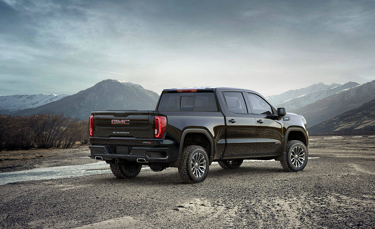 The 2019 GMC Sierra 1500 AT4 has a factory installed 2-inch lift, a two-speed transfer case, locking rear differential, and skid plates. (Manufacturer photo)