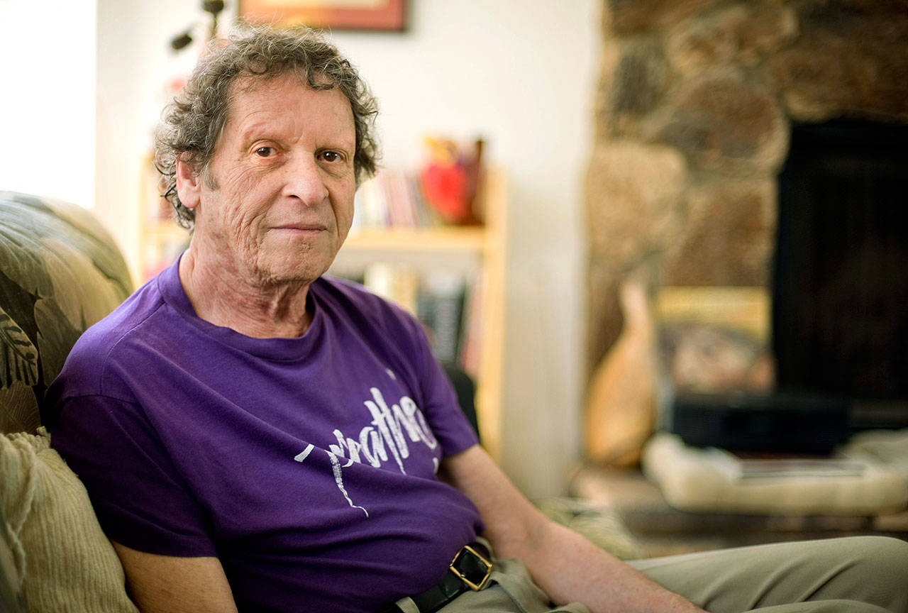 Author, comedian and co-founder of the Yippie party as well as stand-up satirist Paul Krassner, 77, poses for a photo at his home in Desert Hot Springs, California, on May 7, 2009. Krassner, the publisher, author and radical political activist on the front lines of 1960s counterculture who helped tie together his loose-knit prankster group by naming them the Yippies, has died. His daughter, Holly Krassner Dawson, says Krassner died Sunday at his home in Desert Hot Springs. He was 87. (AP Photo/Eric Reed, File)