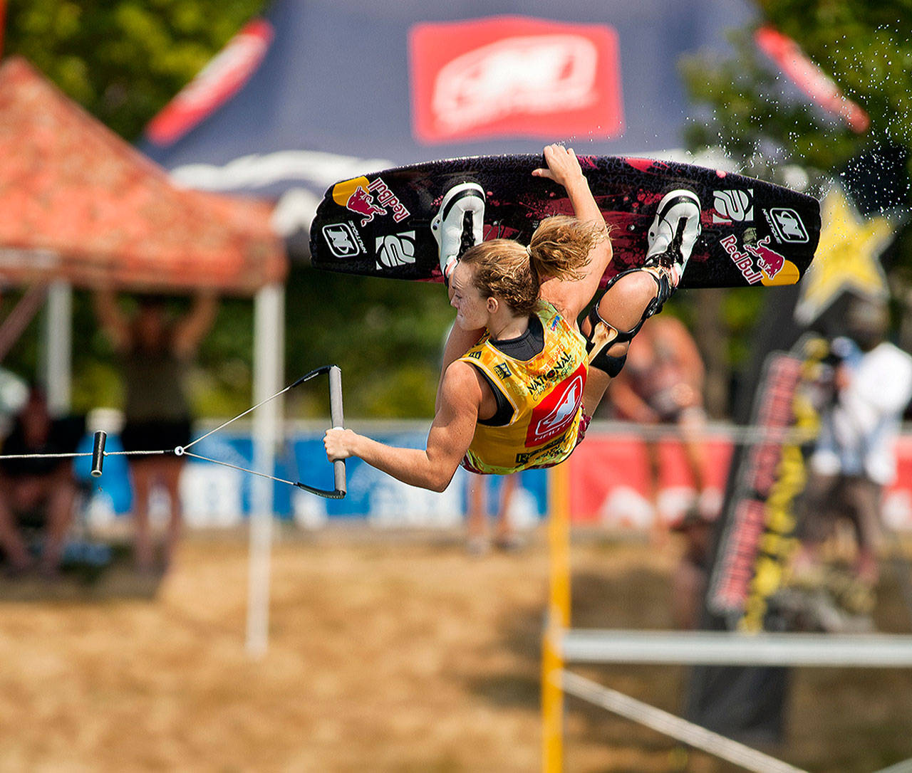 Pro Women’s champion Meagan Ethell competes during the WWA Wakeboard National Championships on Lake Tye in Monroe in 2018. (Photo courtesy WWA)