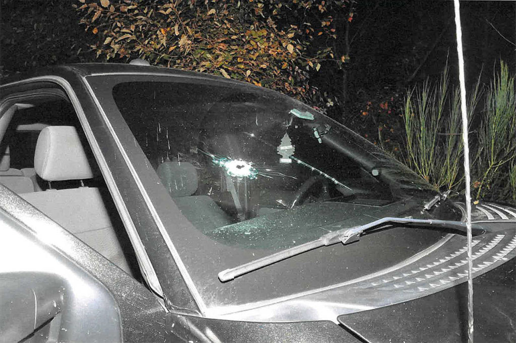 Sheriff’s Deputy Art Wallin shot Peters twice, but only a single bullet hole can be seen in this October 2018 picture of the scene. (Campiche Arnold)
