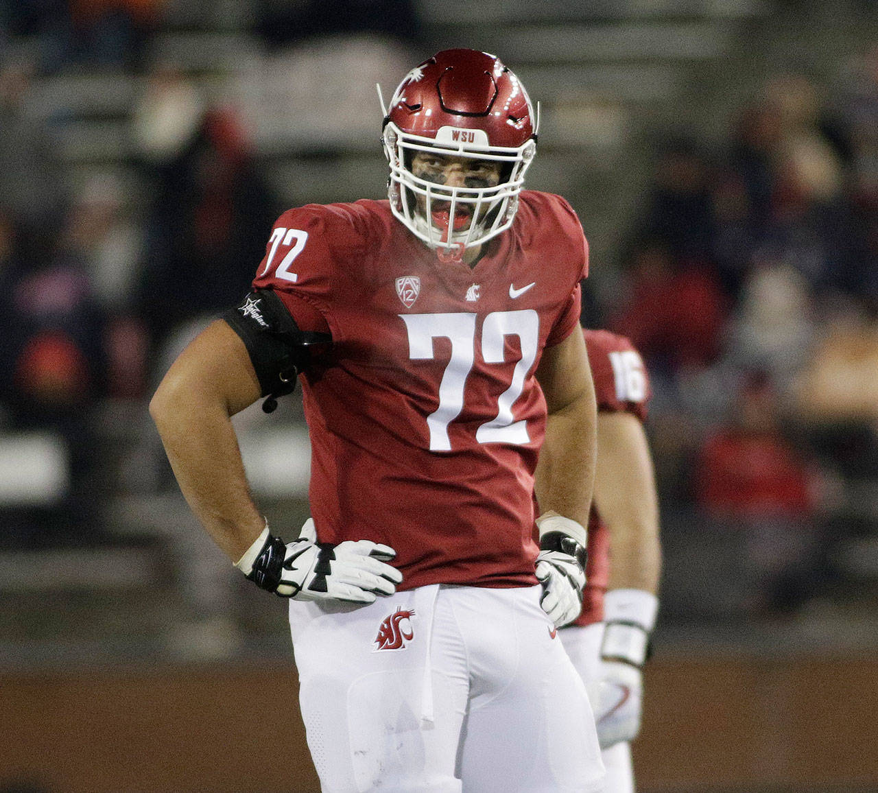 Abraham Lucas started all 13 games at right tackle for the Cougars last season as a freshman. (AP Photo/Young Kwak)