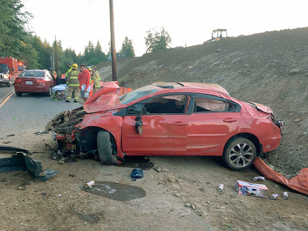 A man and a woman in their 20s suffered serious injuries after a car crash Thursday morning near 79th Avenue NE and 40th Street NE in Marysville. (Marysville Fire District)