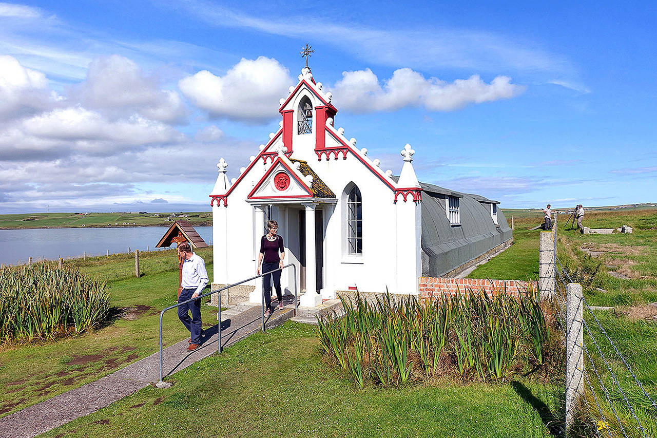 During World War II, Italian POWs housed on the Orkney Islands created a chapel from two army huts, decorating it with a Neo-Baroque facade. (Rick Steves’ Europe)