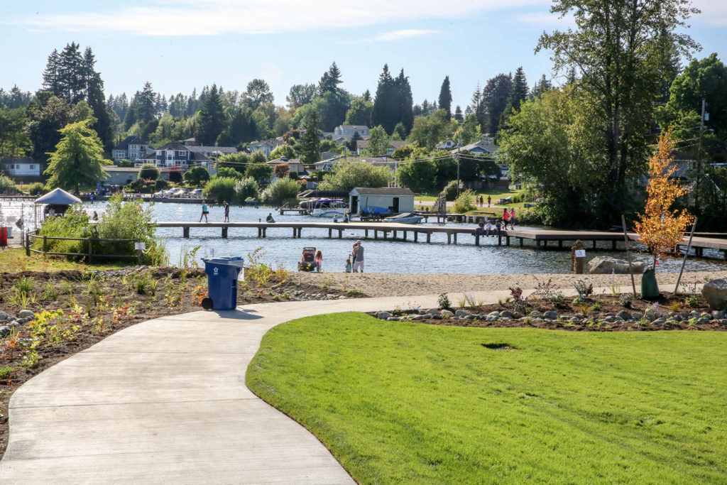 The newly opened North Cove Park is seen Friday afternoon during Lake Stevens’ Aquafest. (Kevin Clark / The Herald)
