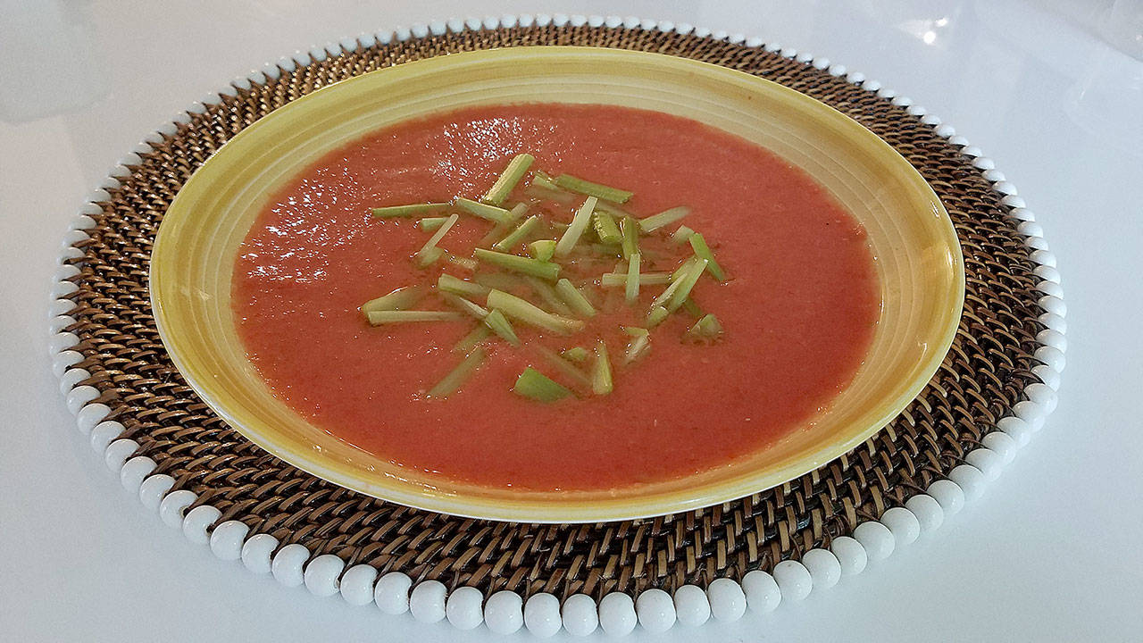 Gazpacho, summer cooking without the stove, has many variations. This one is a combination of tomatoes and watermelon (Sharon Salyer / The Herald)