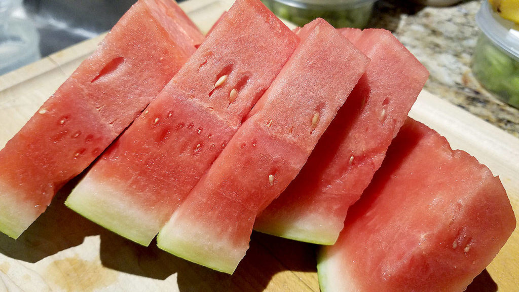 A gazpacho with watermelon gives the chilled soup a clean, crisp taste. (Sharon Salyer / The Herald)
