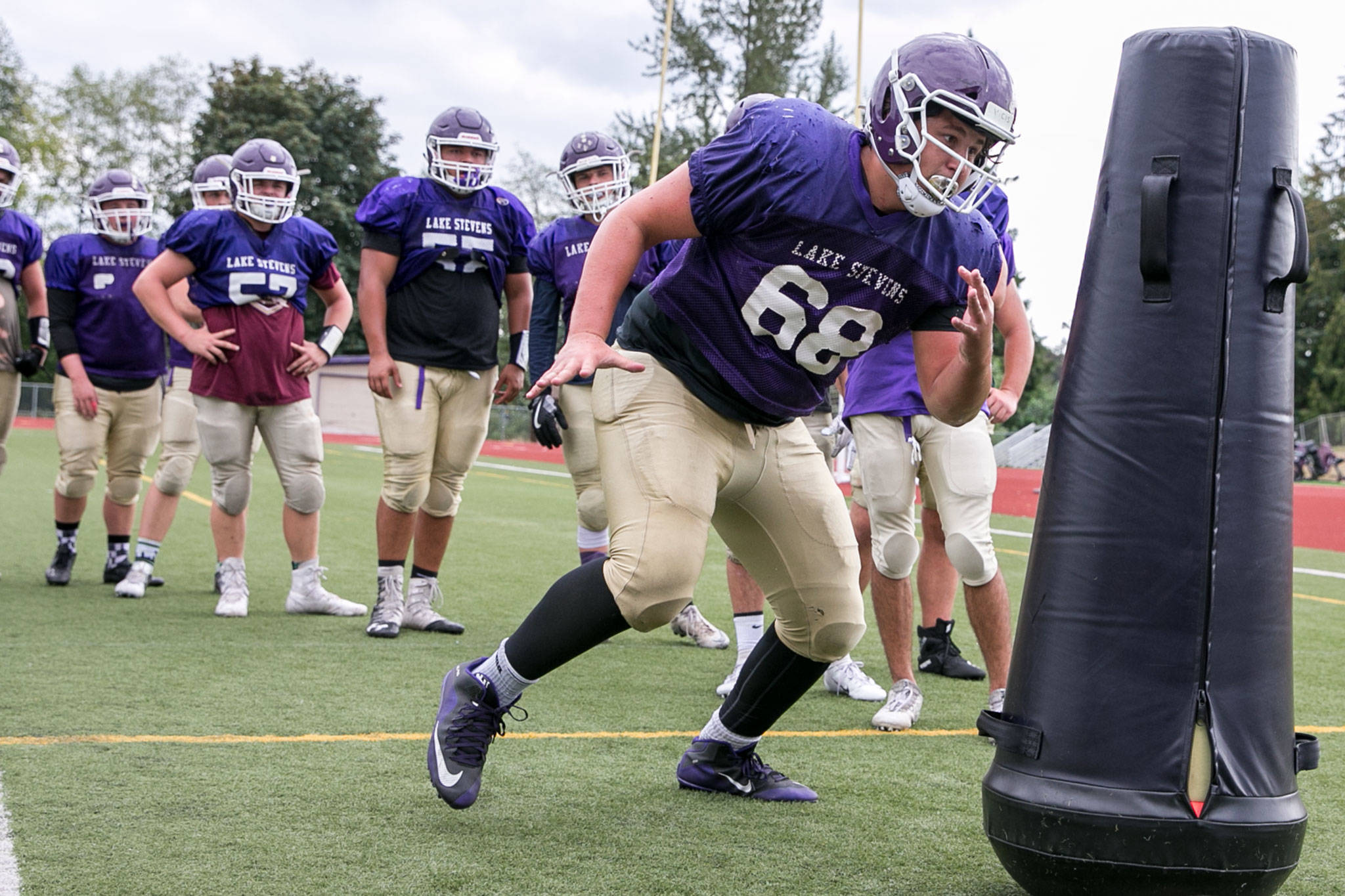 Lake Stevens standout lineman and Washington State commit Devin Kylany, photographed prior to last season, is recovering from a torn ACL. (Kevin Clark / The Herald)