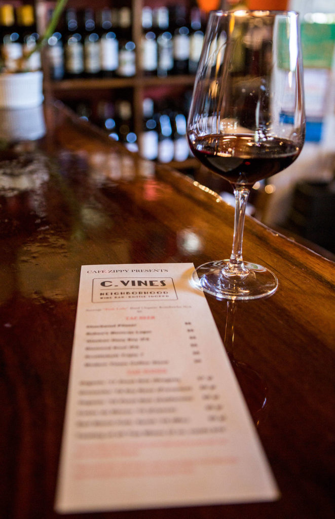 A list of wines offered at Cafe Zippy’s new wine bar, C. Vines, in Everett. (Olivia Vanni / The Herald) 
