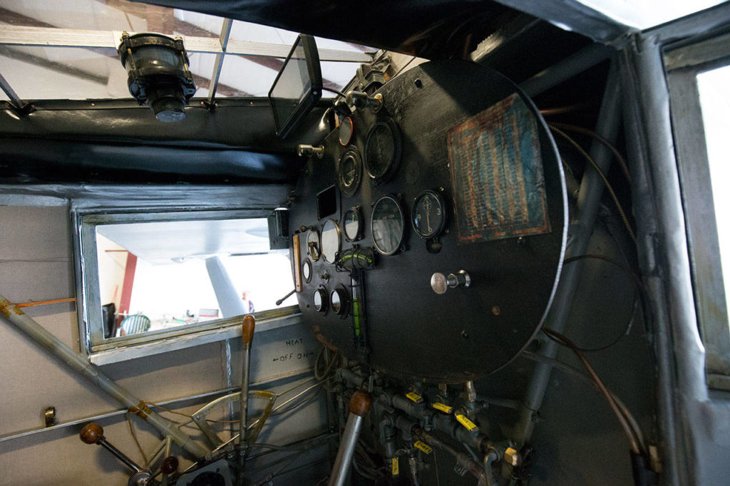 The cockpit of John Norman’s replica of the Spirit of St. Louis. (Andy Bronson / The Herald)
