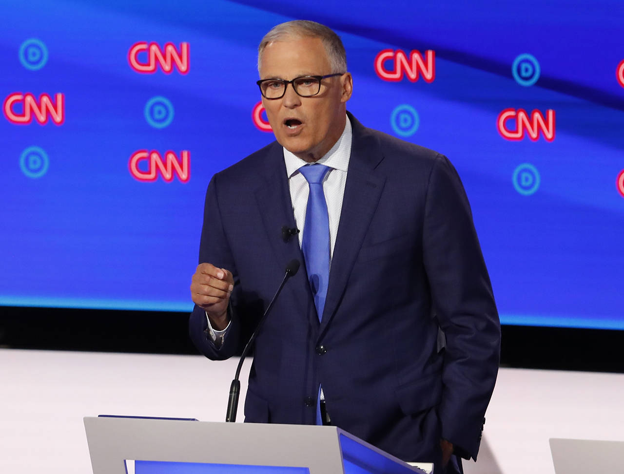 Washington Gov. Jay Inslee participates in the second of two Democratic presidential primary debates on Wednesday in the Fox Theatre in Detroit. (AP Photo/Paul Sancya)