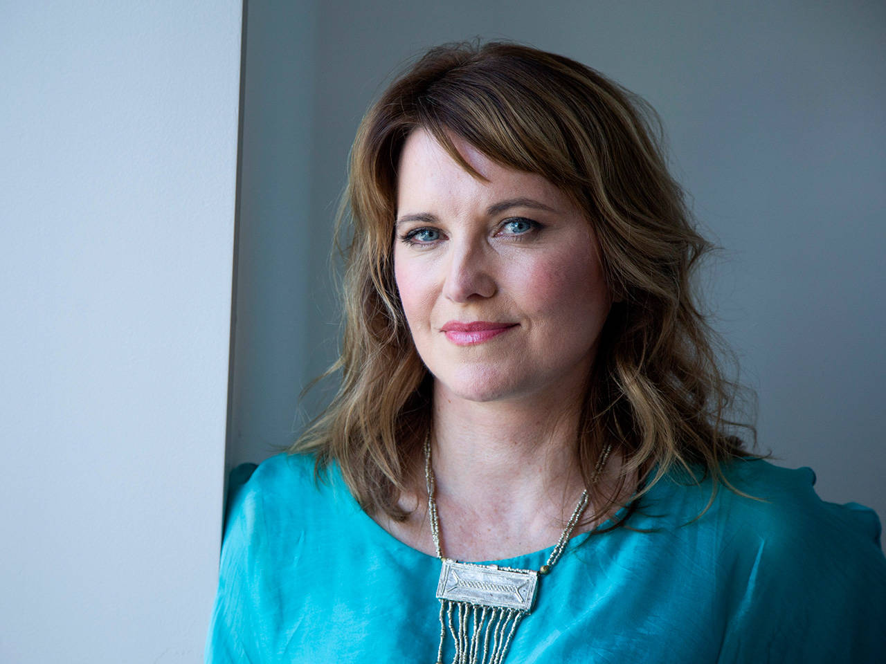Lucy Lawless posing for a portrait in New York to promote her new crime TV series “My Life Is Murder,” which premieres Aug. 5. on Acorn TV starting Aug. 5. (Associated Press)