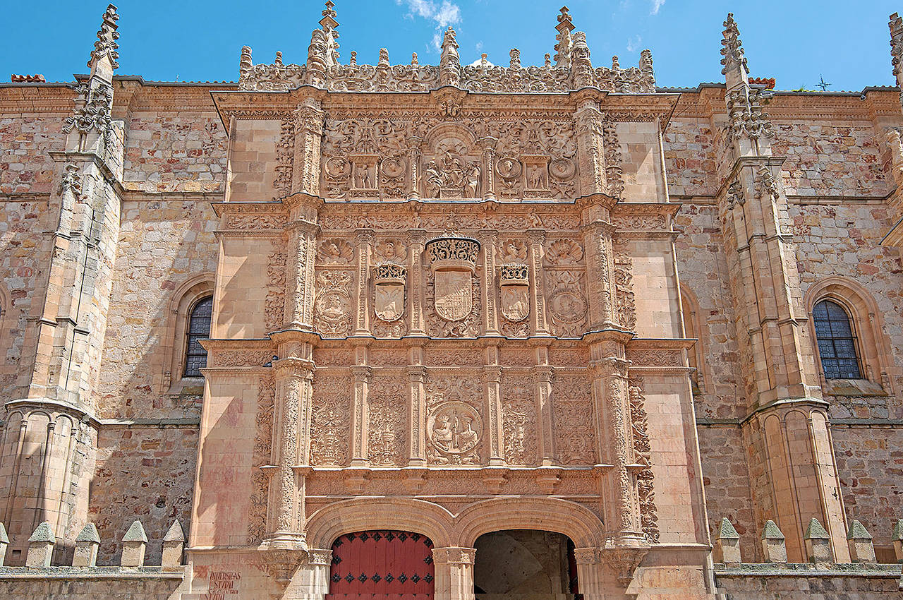 The main building at the University of Salamanca in Spain features an ornate facade dating from the 16th century. (Rick Steves Europe)