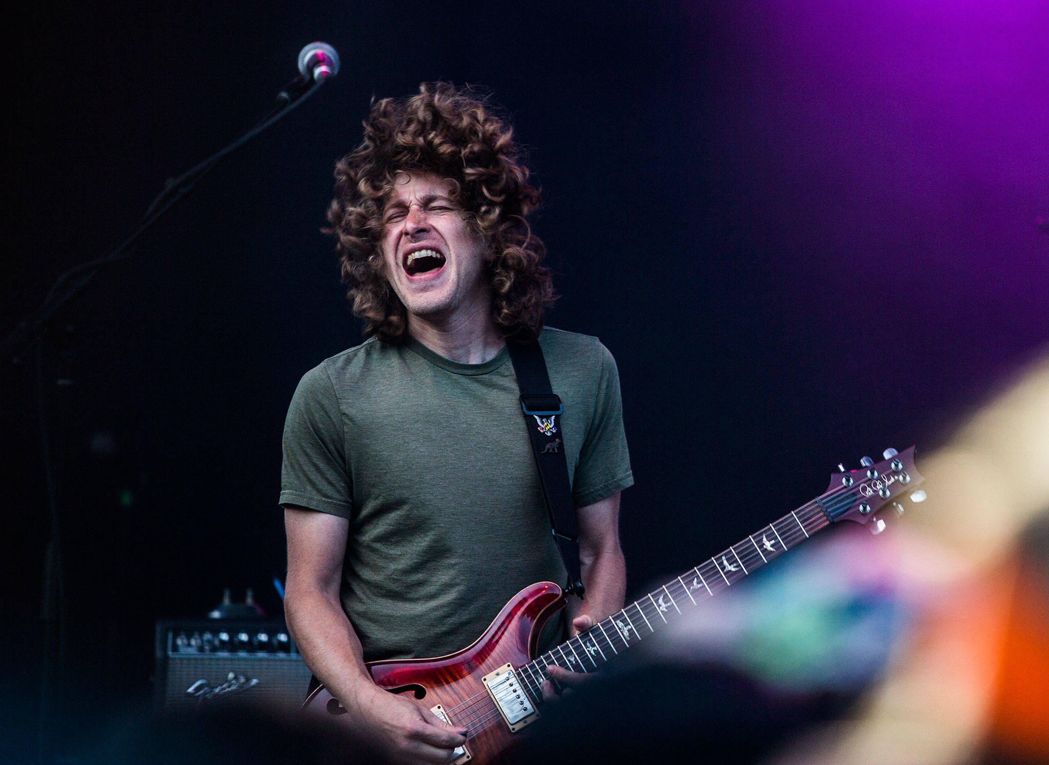 Pigeons Playing Ping Pong’s guitarist and vocalist Jeremy Schon plays during the first day of Summer Meltdown on Thursday, Aug. 1, 2019 in Darrington, Wash. (Olivia Vanni / The Herald)