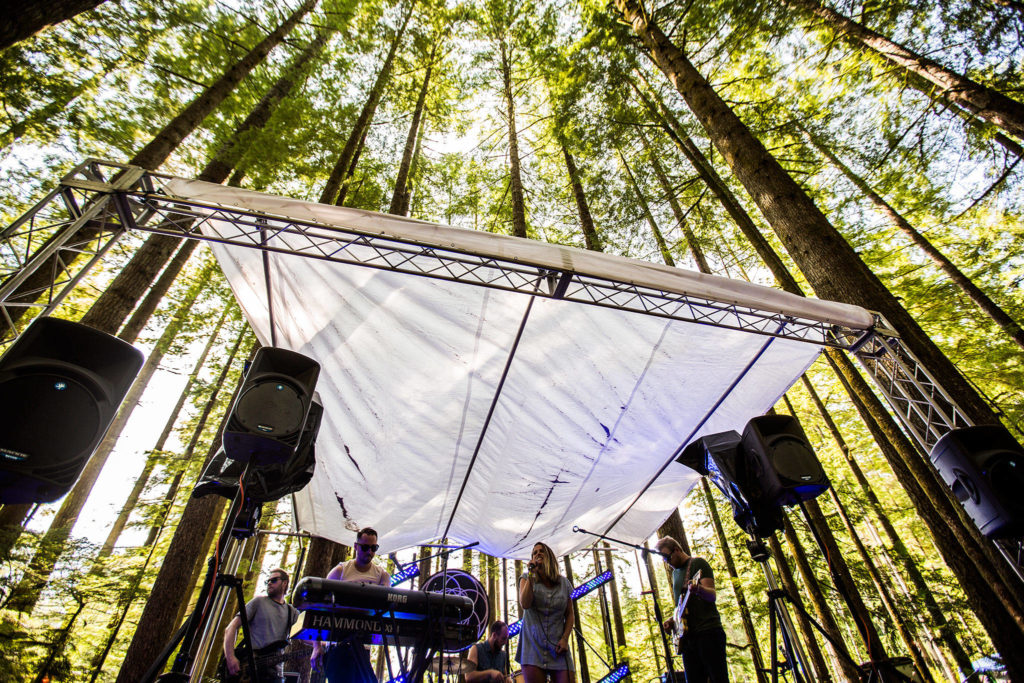 Everett band the Tellers perform at the Forest Stage during the third day of Summer Meltdown on Saturday, Aug. 3, 2019 in Darrington, Wash. (Olivia Vanni / The Herald)