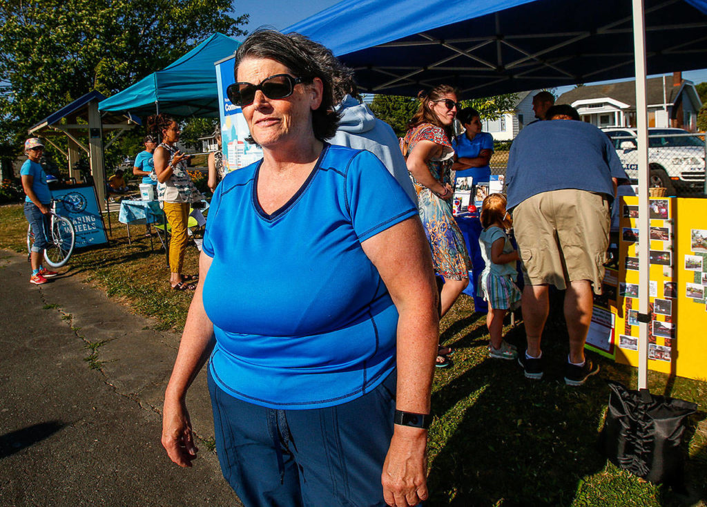 Pamela Lynn, secretery of Riverside Neighborhood Association, has lived there since 2004 and has seen an increase in homelessness. “Police are here to protect us,” she said, “but there’s a lot we can do ourselves.” (Dan Bates / The Herald)
