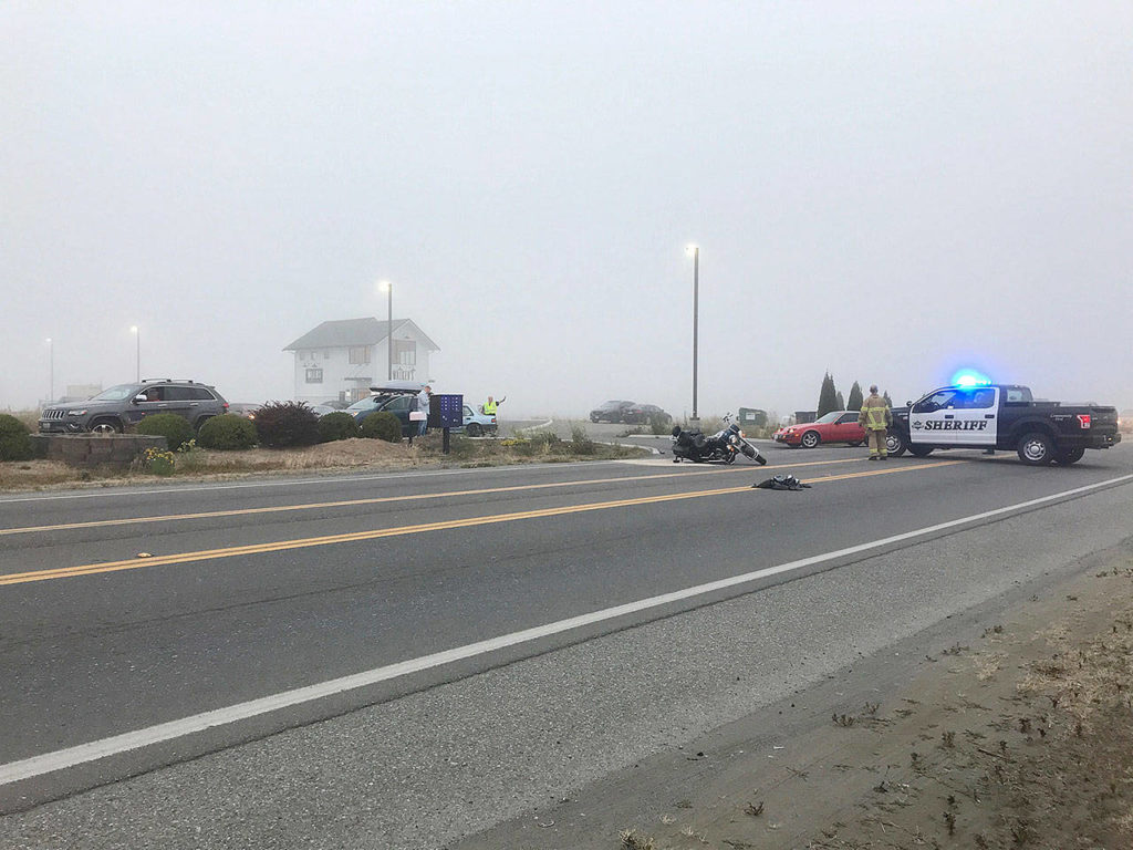 A motorcyclist suffered critical injuries and was hospitalized Wednesday, August 7, 2019 after colliding with a SUV on Highway 531 near 59th Avenue NE in Arlington. (Arlington Fire Department)
