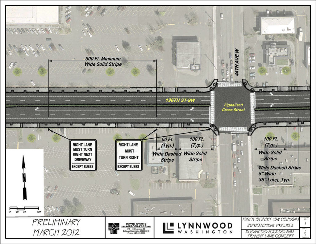The city of Lynnwood plans to overhaul 196th Street SW, adding lanes and aiming for a more “downtown” feel. (City of Lynnwood)
