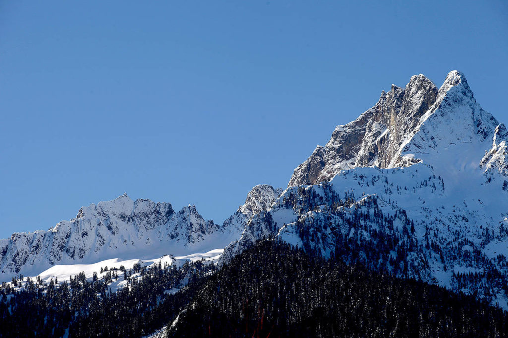 Whitehorse Mountain, elevation 6,850 feet, looms over Darrington. (Michael O’Leary / Herald file)
