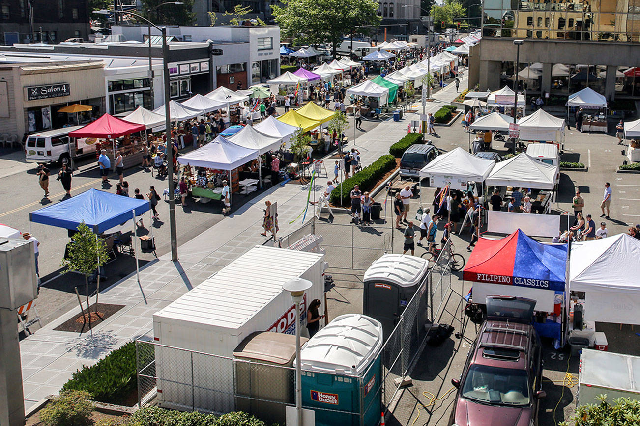 The new location of Everett Farmers Market opened on Wetmore Avenue in Everett on Aug. 4. (Kevin Clark / The Herald)