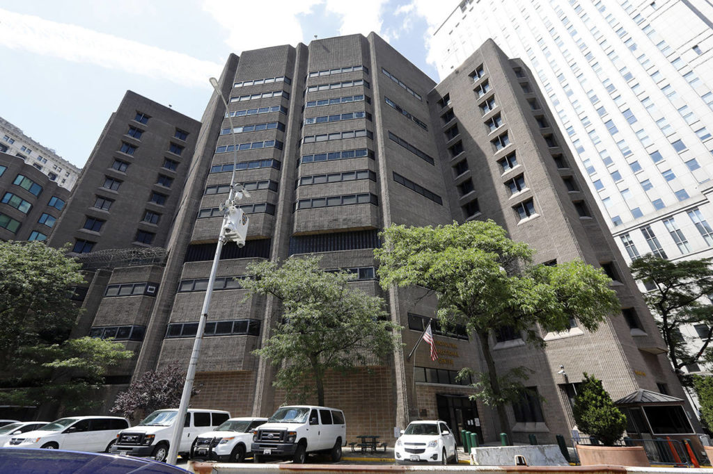 This July 1 photo shows the Manhattan Correctional Center in New York, where Jeffrey Epstein was awaiting trial on sex-trafficking charges. (AP Photo/Richard Drew)
