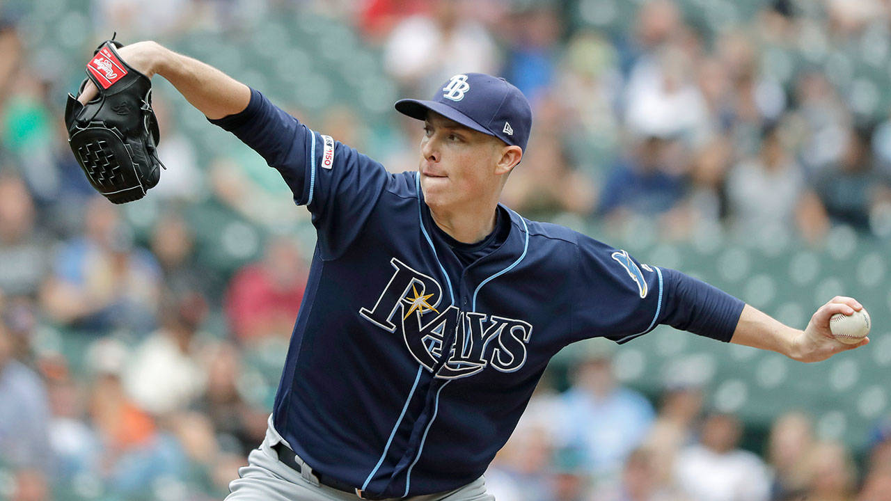 Tampa Bay’s Ryan Yarbrough, a former Seattle prospect, throws against the Mariners during the Rays 1-0 win over Seattle on Sunday at T-Mobile Park in Seattle. Yarbrough threw 8.2 shutout innings in the win. (AP Photo/Ted S. Warren)