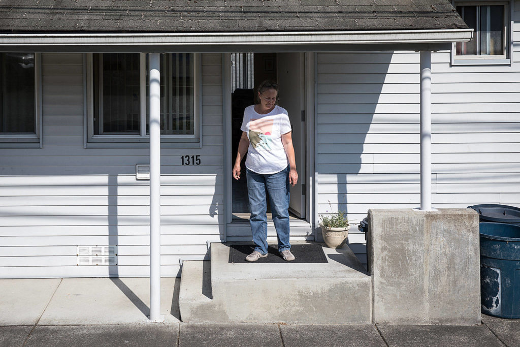 Kathleen Mullen is one of the last residents to leave as the aging WWII-era housing heads toward demolition. (Lizz Giordano / The Herald)
