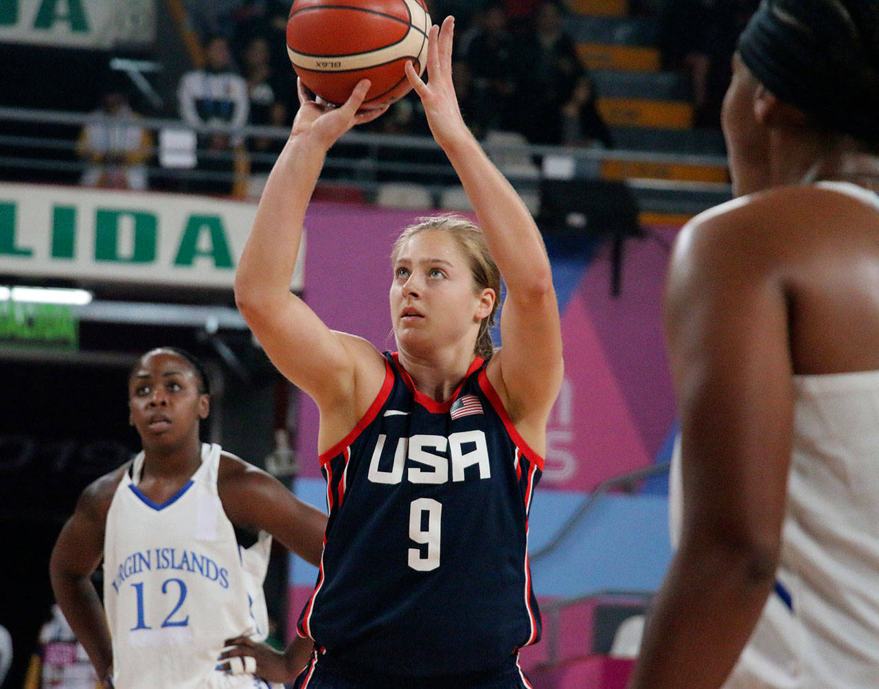 Mikayla Pivec shoots a free throw during a game against the Virgin Islands at the recent Pan Am Games in Lima, Peru. (USA Basketball)