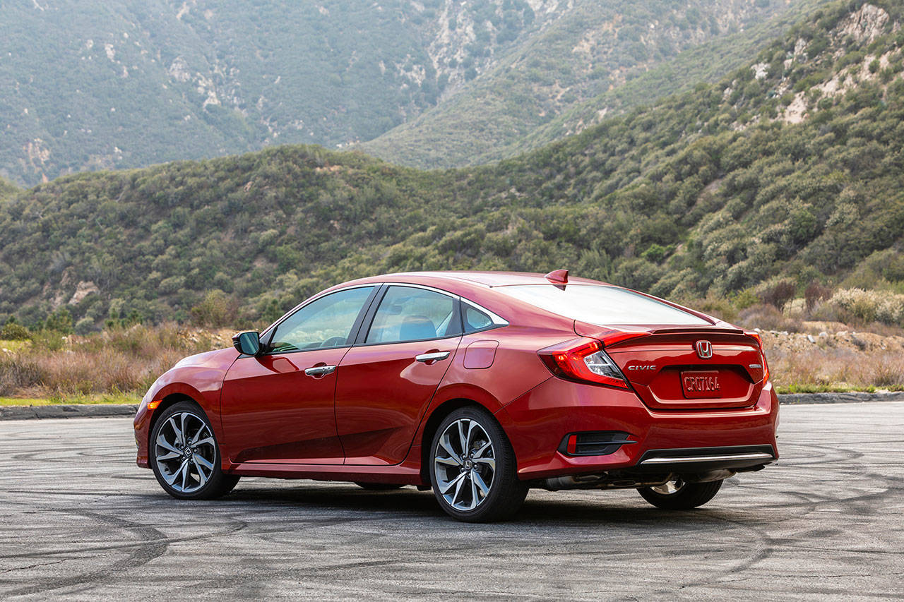 A big trunk with wide opening and fold-down rear seatbacks enhance the cargo carrying ability of the 2019 Honda Civic sedan. (Manufacturer photo)