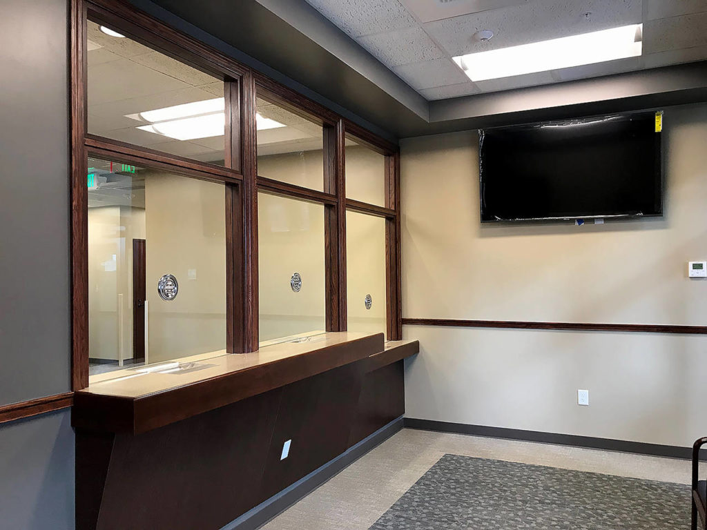 The main reception area of the new Granite Falls City Hall. (Stephanie Davey / The Herald)
