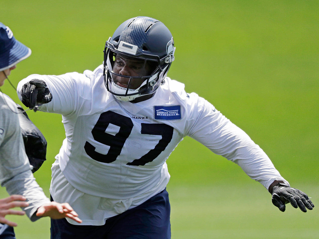 Seahawks defensive tackle Poona Ford (97) was graded as the 10th best interior lineman by Pro Football Focus last season in just 254 snaps. (AP Photo/Ted S. Warren)