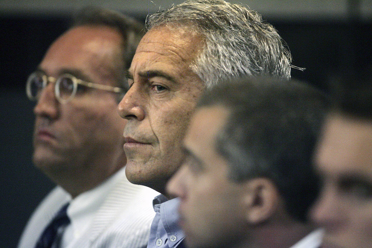 In this 2008 photo, Jeffrey Epstein appears in court in West Palm Beach, Florida. (Uma Sanghvi/Palm Beach Post via AP, File)