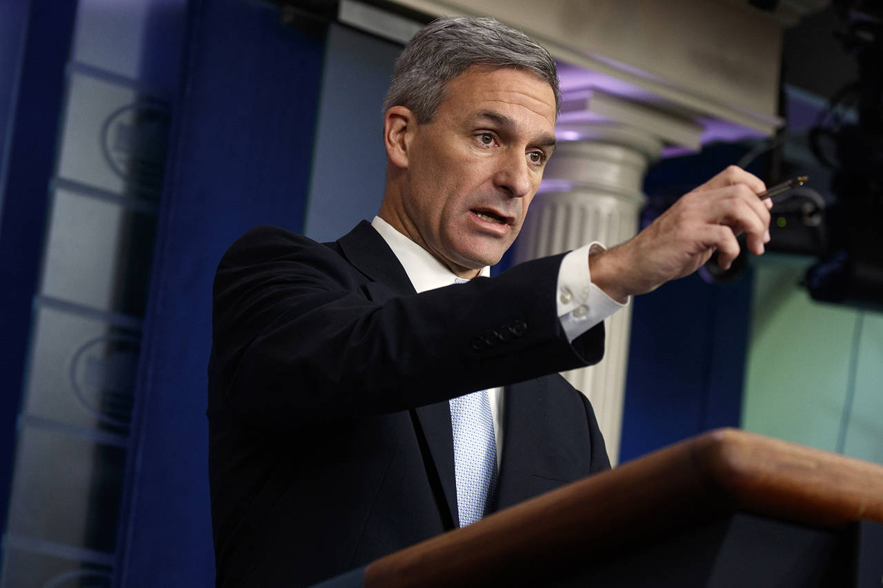 In this Aug. 12 photo, Acting Director of United States Citizenship and Immigration Services Ken Cuccinelli speaks during a briefing at the White House in Washington. (AP Photo/Evan Vucci,File)
